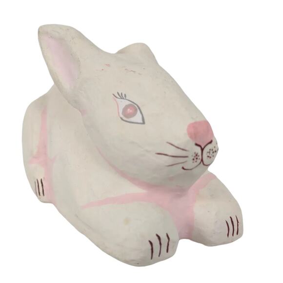 Vintage Handpainted Paper Mache 10" White Bunny Rabbit, Made in the Philippines - Picture 4 of 6